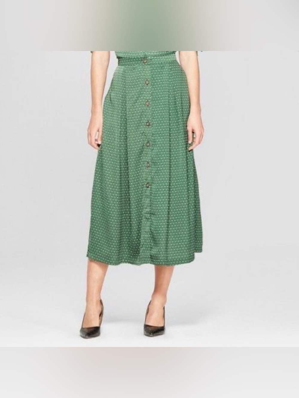 Who What Wear Green/White Polka Dot Button Front Maxi Skirt Sz. 4
